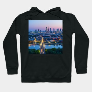 Warsaw city center, Vistula river and Swietokrzyski bridge at dusk Hoodie